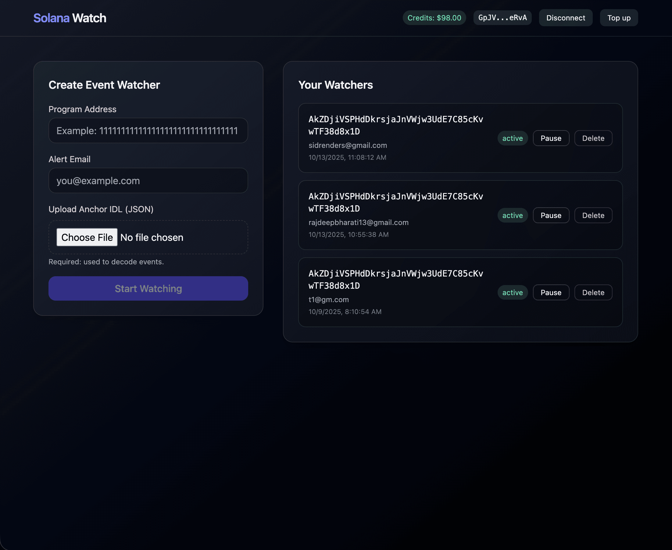 Solana Watch dashboard preview